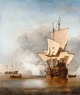 Firing Prints: The Cannon Shot, painting by Willem van de Velde (II), circa 1680