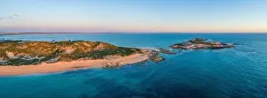 South Australia Prints: Cape Martin Lighthouse and Penguin Island at dusk - aerial panorama