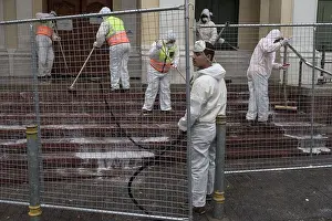 Cape Town Prints: Cape Town's Greenmarket Square disinfected after the forced removal of African foreign national refugees during