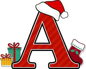 Sock Prints: capital letter a with red santa's hat and christmas design elements isolated on white background