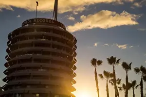 Southern California Prints: Capitol records Building at Sunset, Hollywood, California, USA