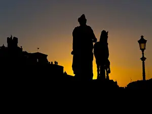 Rome Italy Prints: Capitoline Hill and the Statue of Castor at sunset, Rome, Italy