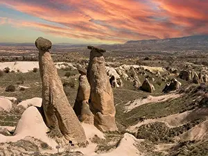 Cappadocia Prints: Cappadocia Three Beauties (Turkish Uc Guzeller) fairy chimneys in Cappadocia, Turkey