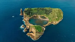 Captivating aerial image of a unique island formation in the Azores