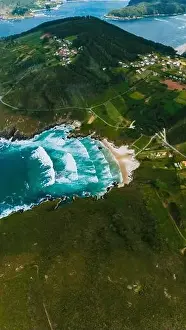 Aerial Shot Prints: Captivating drone shot showcasing the rugged coastline of Galicia