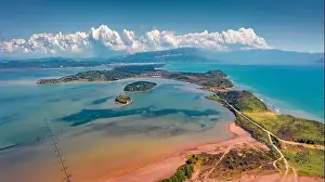 Majestic Mountain Prints: Captivating summer view from flying drone of Zvernec Beach