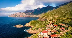 Corse Prints: Captivating view from flying drone of Port de Girolata - place