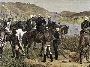 Contemporary Age Prints: Capture of Cetshwayo. The detachment of Major Marter sights the Kraal
