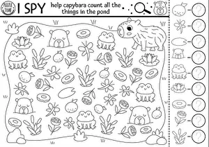 Frog Prints: Capybara black and white I spy game for kids