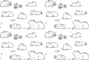 Animal Art Prints: Capybara coloring page seamless pattern