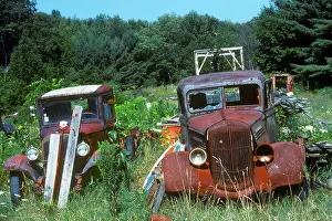 Discard Prints: Car cemetery. Abandoned cars in a field