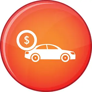 Rent Prints: Car and dollar sign icon, flat style