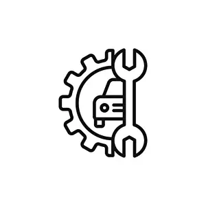Guarantee Prints: Car mechanic icon logo sign vector outline in black and white color