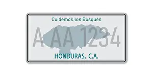 Registration Prints: Car number plate. Vehicle registration license of Honduras. American Standard sizes