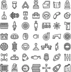 Spare Prints: Car parts icons set. Outline set of car parts vector icons for web design isolated on white background