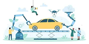 Belt Prints: Car production in factory, automatic assembly of automobile on conveyor line vector illustration