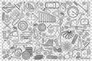 Wrench Prints: Car service doodle set