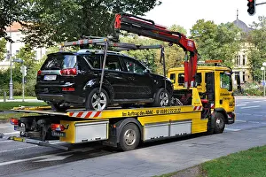 Motorcar Prints: Car on a tow truck, Munich, Bavaria, Germany, Europe