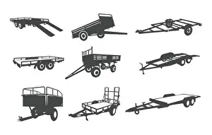 Trailers Prints: Car trailer silhouette, Car trailer set