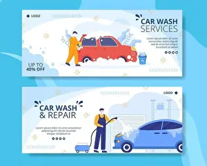 Car Wash Service Banner Template Flat Design Illustration Editable of Square Background Suitable for Social media or