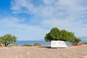 Mediterranean Countries Prints: Caravan on camping by the sea
