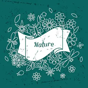 Mothers Prints: Card with beautiful simple flowers, beetles and butterflies