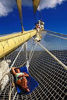 Posh Prints: Caribbean Cruise, Royal Clipper, relaxing on the bowsprit net