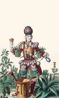 Tradesman Prints: Caricature of a pharmacist, by Martin Engelbrecht, 18th century