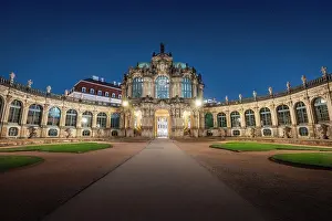 Dresden Prints: Carillon Pavilion (Glockenspielpavillon) of Zwinger Palace at night - Dresden
