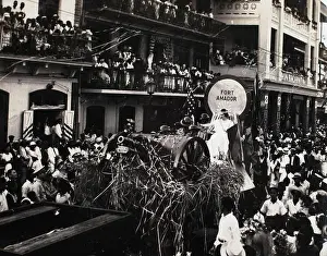 Floats Prints: A Carnival float makes its way down the main street in Panama City, Panama ca. 1936