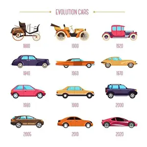 Cars evolution retro vehicles and modern transport isolated models