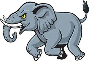 Ivory Prints: Cartoon angry elephant mascot running