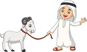 Ramadan Prints: Cartoon Arab Muslim boy with a goat