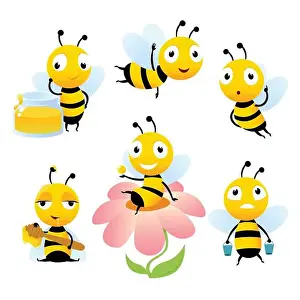 Funny Animal Prints: Cartoon bees. Funny illustrations of characters isolate