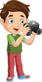 Dslr Prints: Cartoon boy taking photo using a digital camera