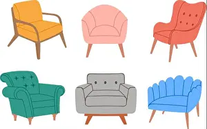 Cushion Prints: Cartoon chairs. Colorful comfortable armchairs