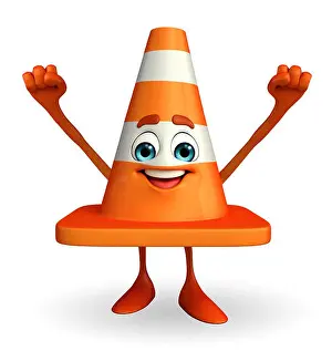 Brightly Prints: Cartoon Character of Construction cone with happy pose