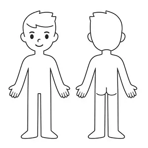 Buttocks Prints: Cartoon child body chart, front and back view