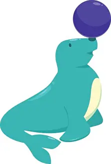 Flipper Prints: Cartoon circus seal balancing a ball on its nose, performing a trick