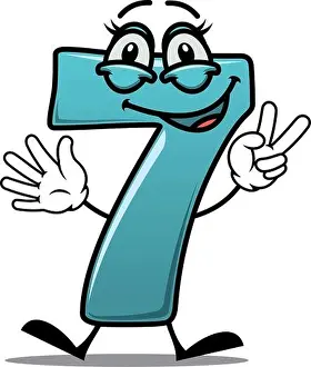 Digits Prints: Cartoon cute happy laughing number 7 seven making a victory or peace sign with its fingers