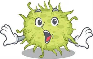 Microorganism Prints: Cartoon design style of bacteria coccus has a surprised gesture