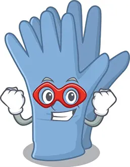 Super Hero Prints: A cartoon drawing of medical gloves in a Super hero character