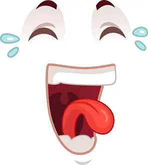Comical Prints: Cartoon face illustration showing a wide open mouth with tongue hanging out