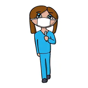 Scrubs Prints: cartoon female doctor in mask with scalpel