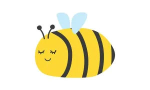 Buzz Prints: Cartoon flying bee clipart. Simple cute bee character flat vector design illustration isolated on white