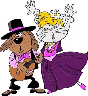 Cartoon gypsy animals singing and dancing vector illustration