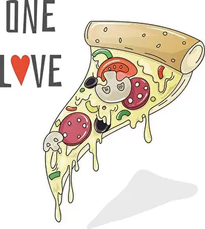 Melted Prints: Cartoon hand-drawn pizza slice with salami