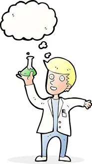 Thought Bubble Prints: cartoon happy scientist with thought bubble