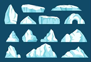 North Pole Prints: Cartoon icebergs, antarctic ice glaciers