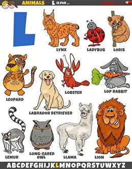Lynx Prints: Cartoon illustration of animal characters set for letter L